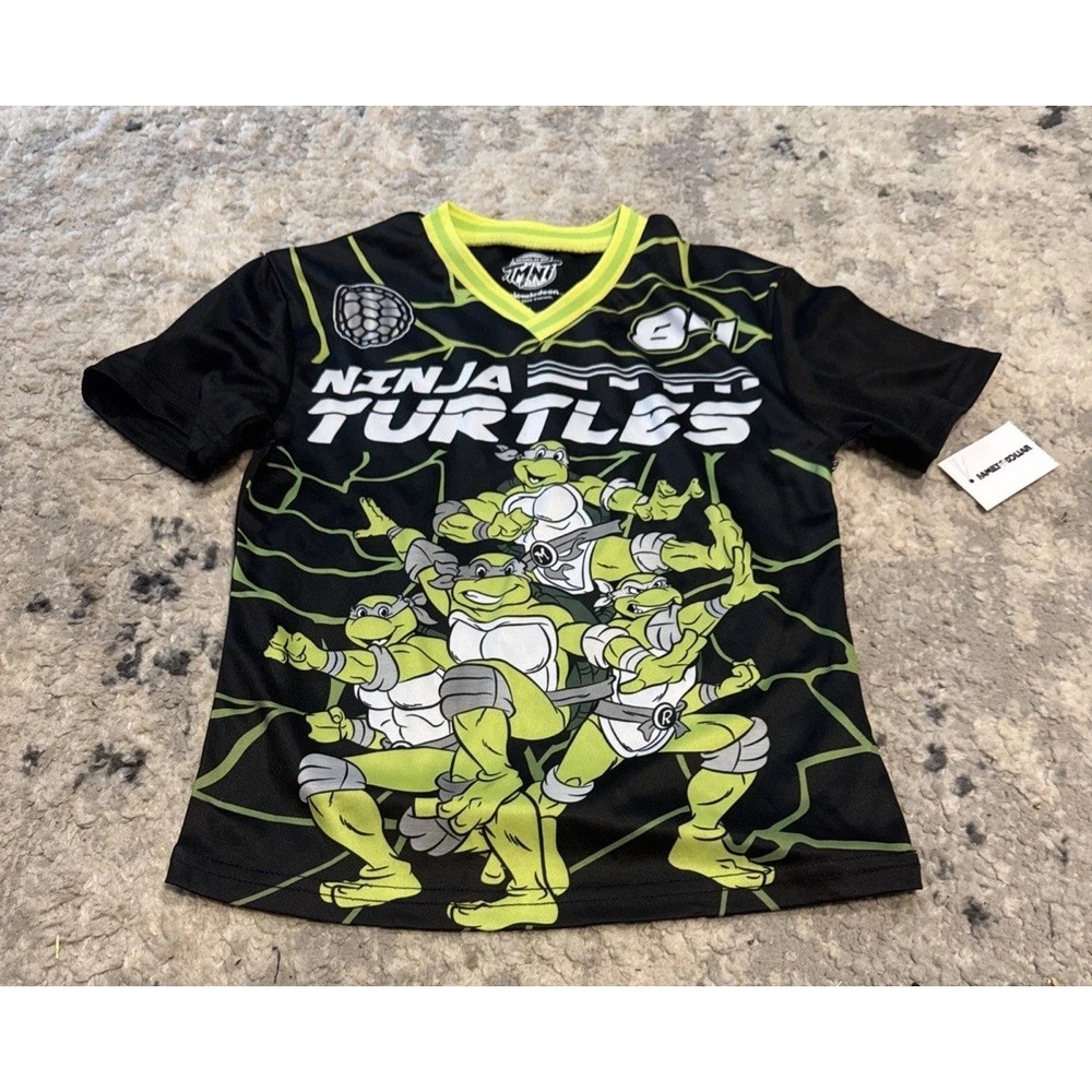 TMNT Ninja Turtles Boys Jersey Shirt Size 4 4T Black Green Nickelodeon